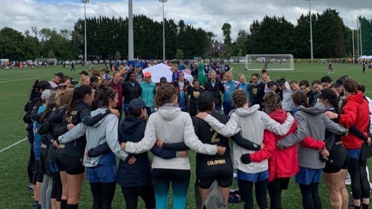 A team huddle at an international tournament