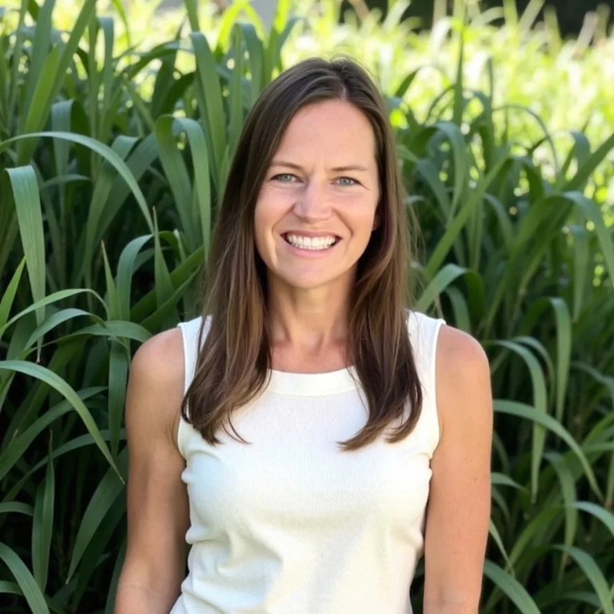 Wendy Copeland smiling outdoors among tall green grass