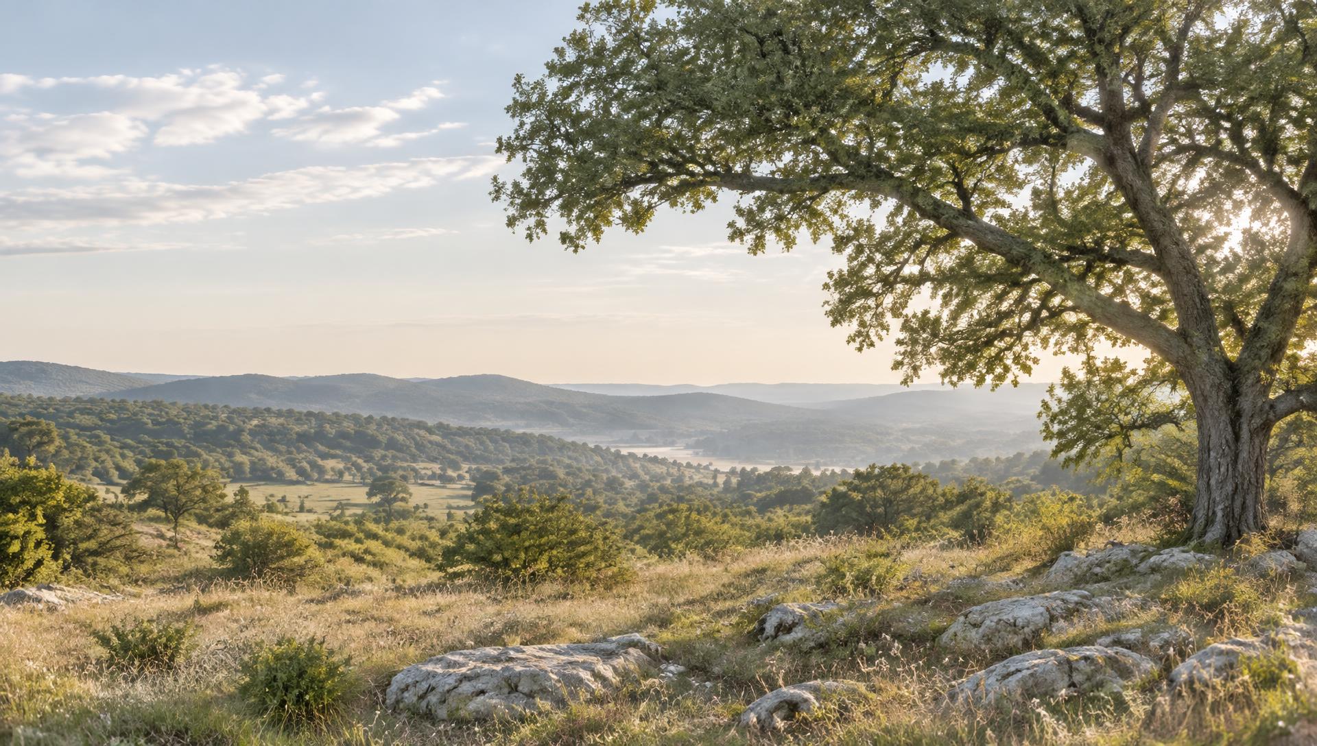 A live oak overlooking the Central Texas Hill Country